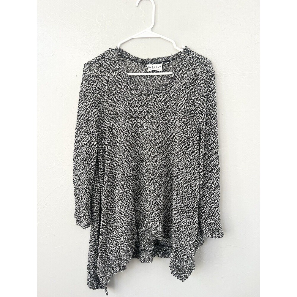 Habitat Boxy Tunic Sweater Black White Lagenlook Size Medium Textured Art Wear